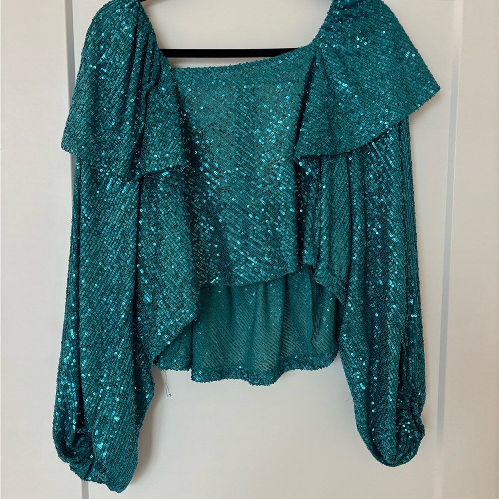 Free People Teal Sequin Top